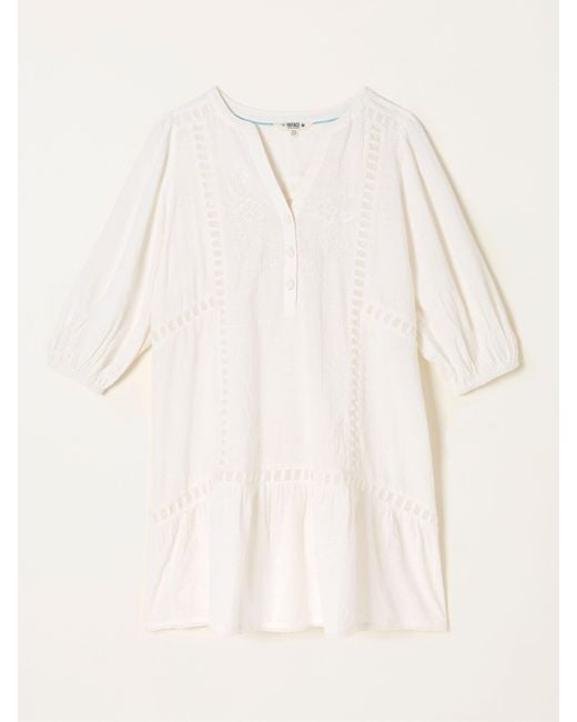 FatFace Natural Fatface Beachwear Embroidered Mini Dress