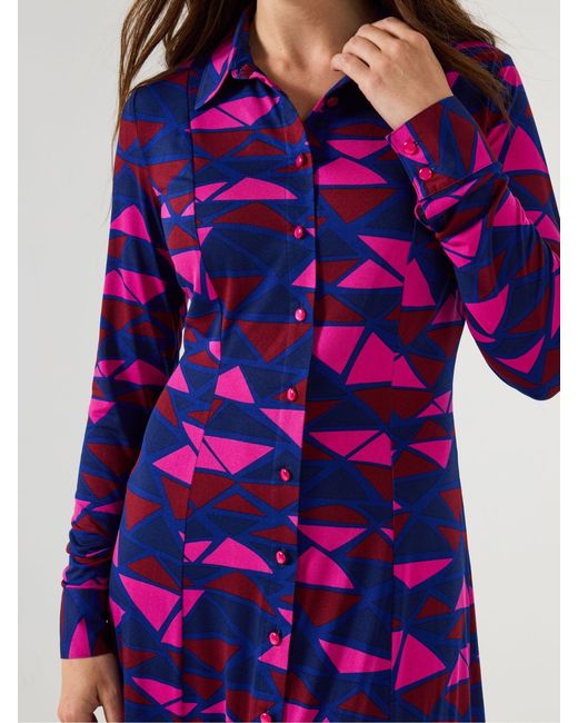 Joe Browns Purple Geo Print Midi Shirt Dress