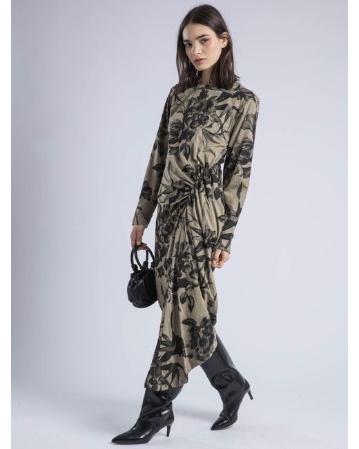 Religion White Long Sleeved Flint Jersey Dress With Drape Detail