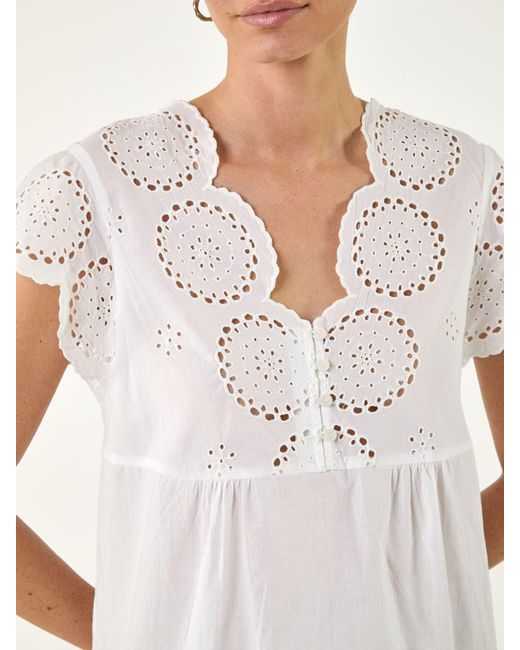 Roman White Broidery Buttoned Top
