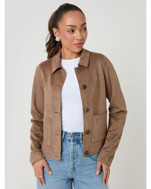 Threadbare Blue Cropped Button Up Suedette Shacket