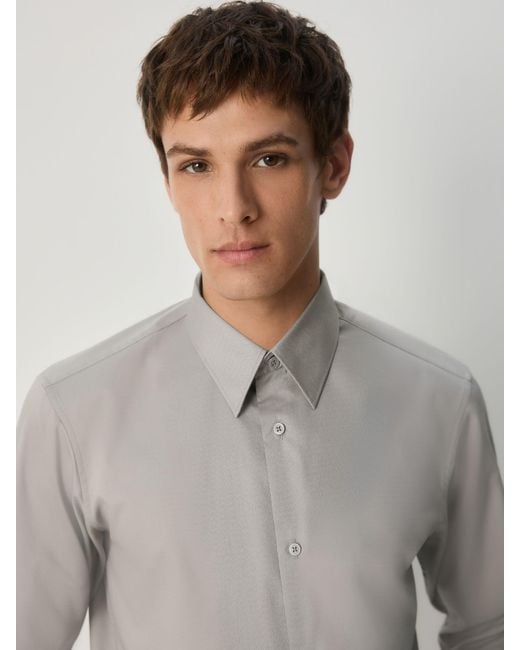 Next Gray Slim Fit Easy Care Textured Single Cuff Smart Shirt for men