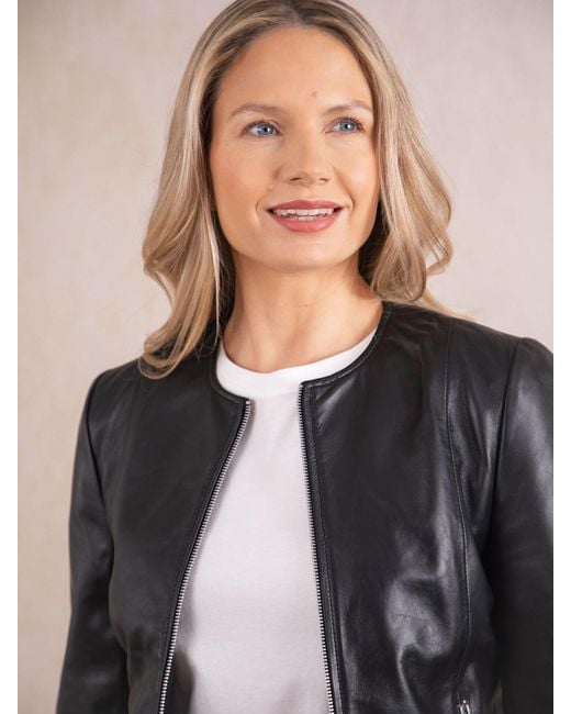 Lakeland Leather White Crosby Collarless Leather Jacket