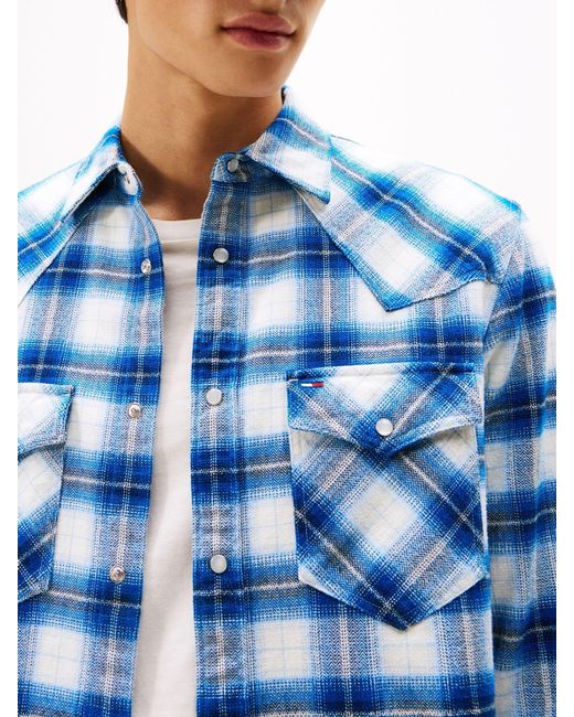 Tommy Hilfiger Blue Regular Fit Flannel Check Western Shirt for men