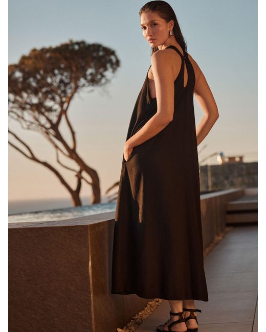 Next Black Maxikleid Mit Neckholder Und Leineneu 48 Petite (Uk 20 P)