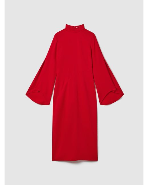 Reiss Katya - Red Flute Sleeve Bodycon Midi Dress, Us 0