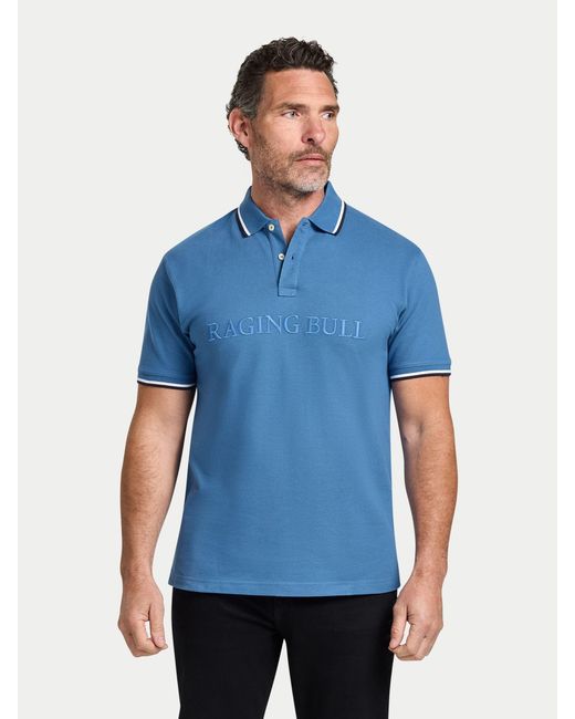 Raging Bull Blue Branded Tonal Embroidery Pique Polo Shirt for men