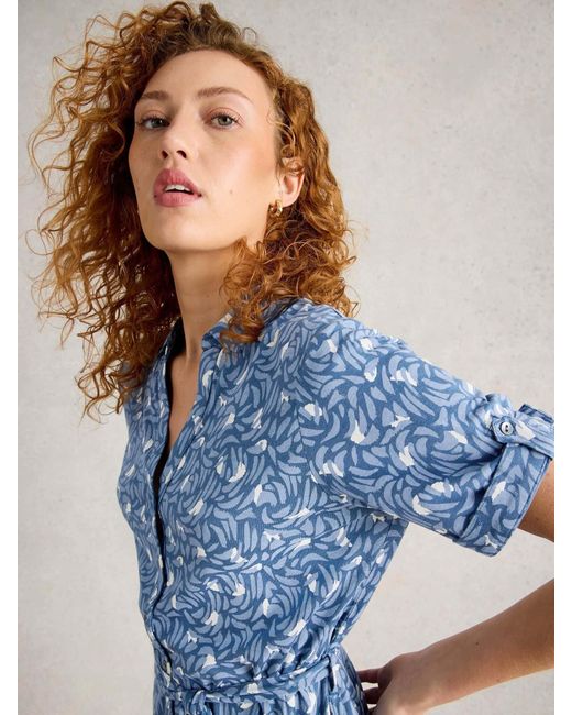 White Stuff Blue Annie Jersey Shirt Dress