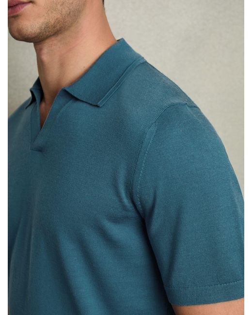 Reiss Duchie - Deep Teal Blue Merino Wool Open-collar Polo Shirt, Xs for men