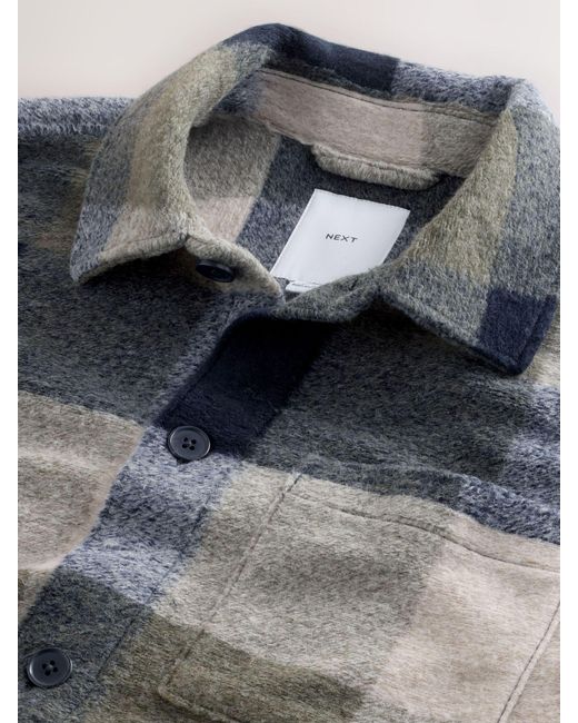 Next Blue Check Wool Look Shacket for men