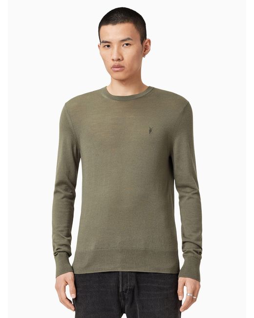 AllSaints Green Allsaints Mode Merino Wool Crew Neck Jumper for men