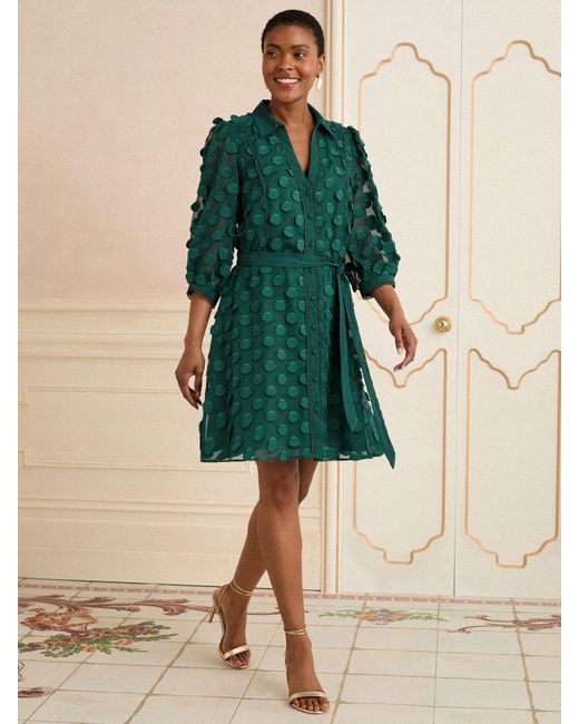 Love & Roses Green 3D Spot Mini Shirt Dress