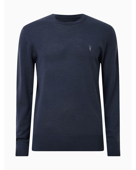 AllSaints Blue Allsaints Mode Merino Wool Crew Neck Jumper for men