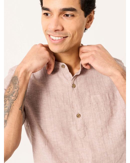 FatFace Natural Fatface Bugle Short Sleeve Grandad Popover Shirt for men