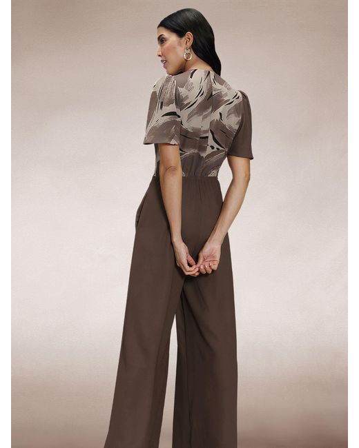 Hot Squash Brown Overwrap Print Jumpsuit