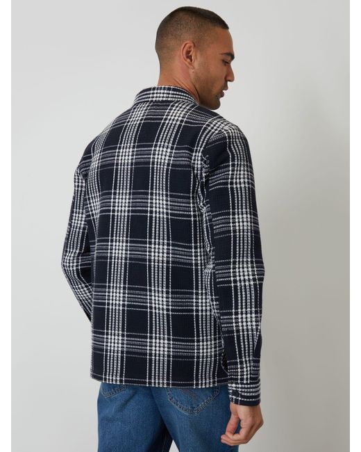 Threadbare Blue Check Waffle Textured Shacket for men