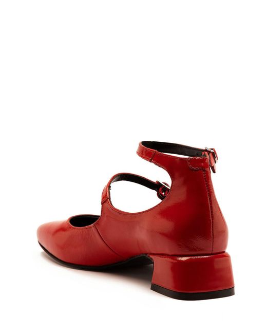 OFF THE HOOK Red Fleet Leather Block Heel Mary Jane Shoes