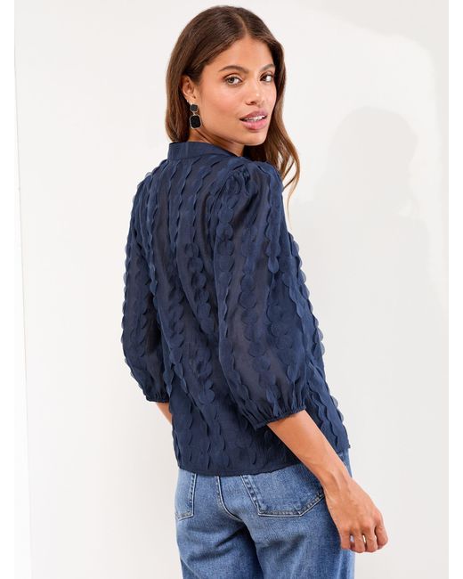 Lipsy Blue 3D Fabric Grandad Collar Short Sleeve Shirt