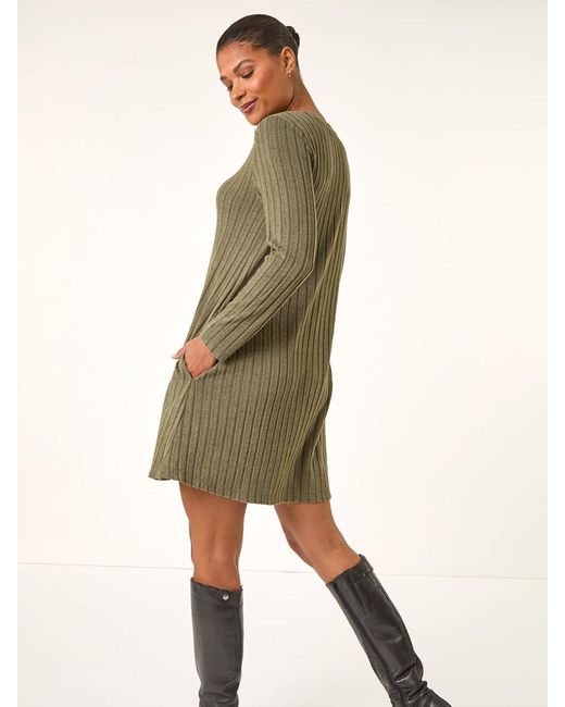 Roman Green Textured Ribbed Swing Dress
