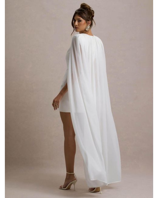 Club L London Pink Elysium Bodycon Mini Bridal Dress With Chiffon Cape