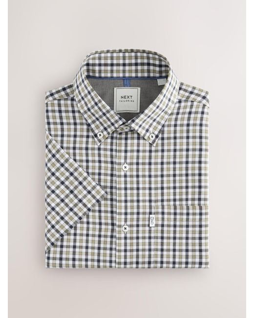 Next White Easy Iron Button Down Short Sleeve Oxford Shirt for men