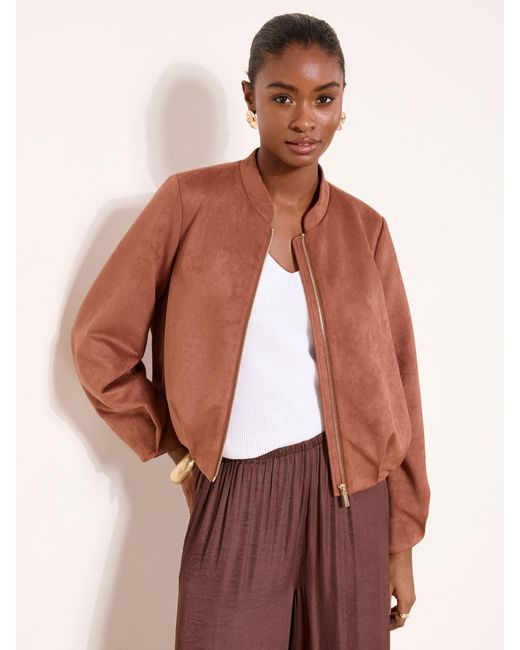 Lipsy Brown Collarless Bubble Hem Jacket