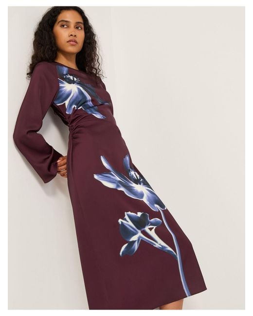 Monsoon Purple Polly Floral Print Midi Dress