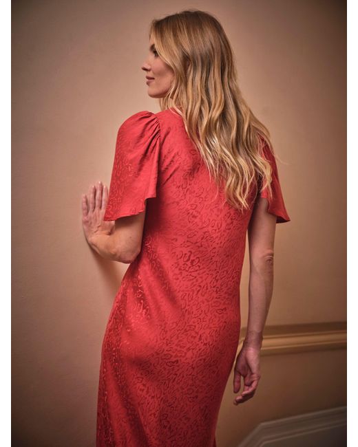 FatFace Red Fatface Luna Square Neck Jacquard Midi Dress