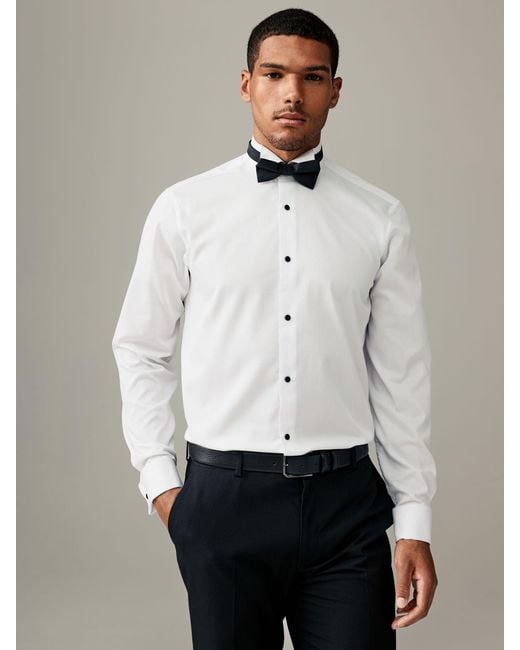 Next Black Regular Fit Textured Double Cuff Long Sleeve Shirt With Wing Collar And Bow Tie Pack for men