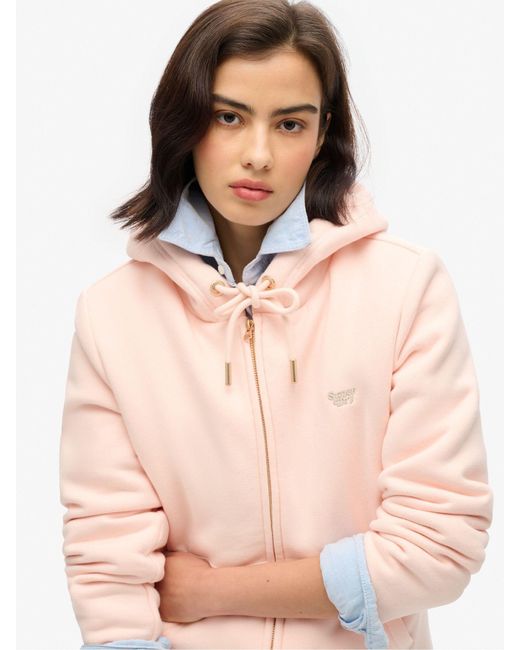 Superdry Pink Essential Kapuzenjacke Mit Teddyfutter Und Reißverschluss