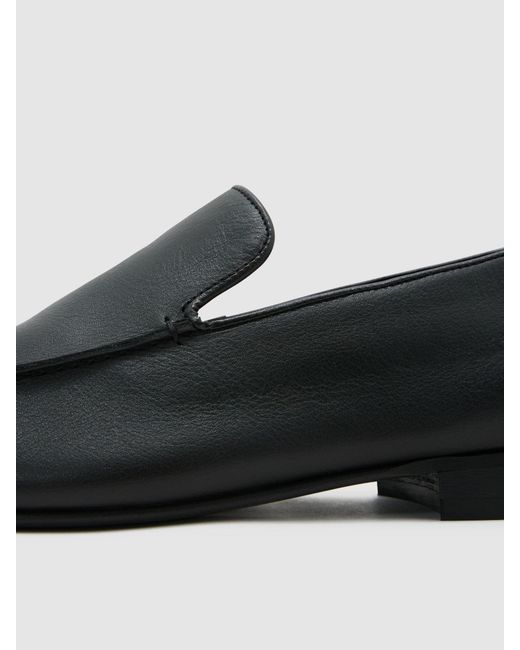 Reiss Black Leather Apron-Stitch Loafers for men