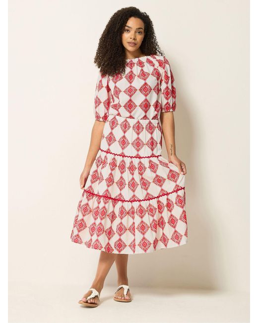 M Com Red Printed Tile Top