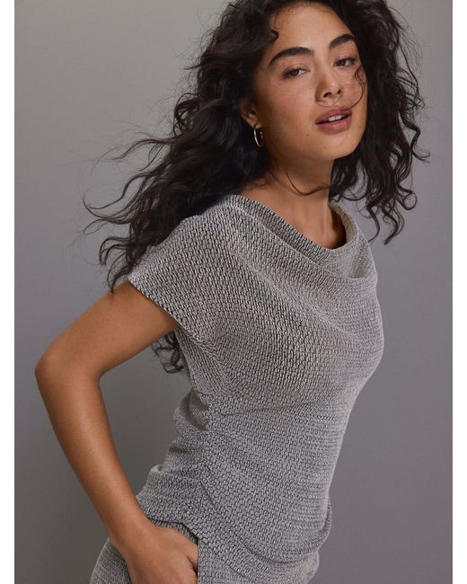 Next Gray Top Mit Wasserfallausschnitt, Drappierung Und Textureu 40 Petite (Uk 12 P)