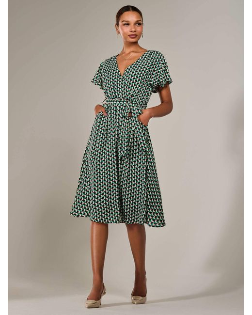 Jolie Moi Green Short Sleeve Side Tie Midi Dress