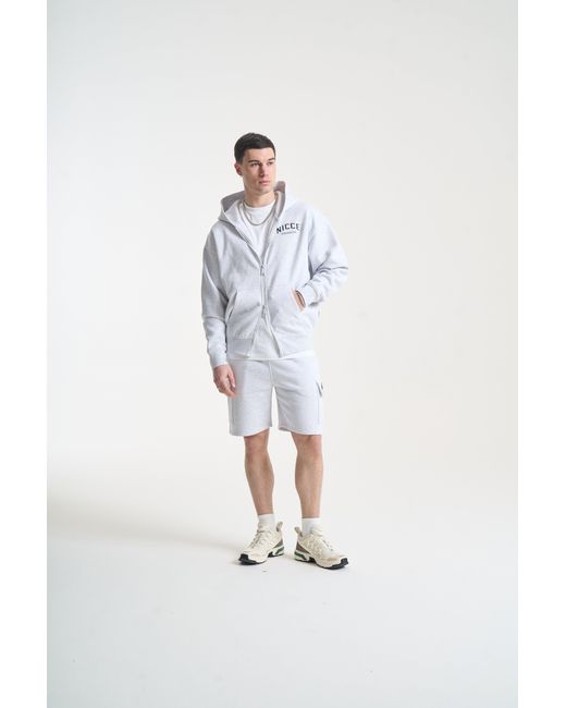 Nicce London White Elevate Zip Thru Hoodie & Shorts Set for men