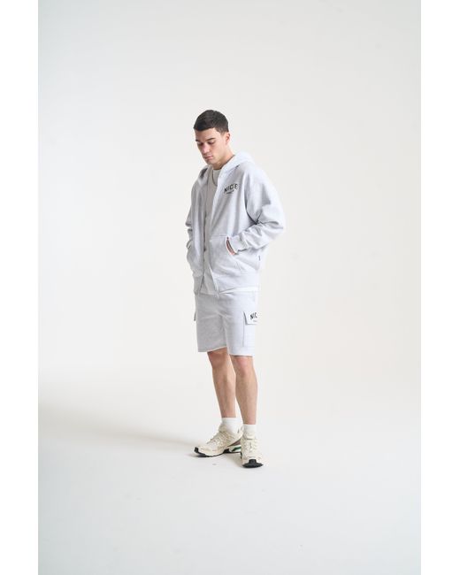 Nicce London White Elevate Zip Thru Hoodie & Shorts Set for men
