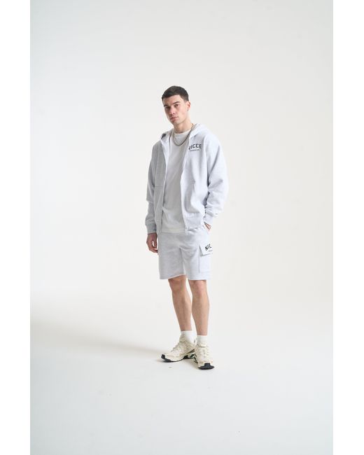 Nicce London White Elevate Zip Thru Hoodie & Shorts Set for men