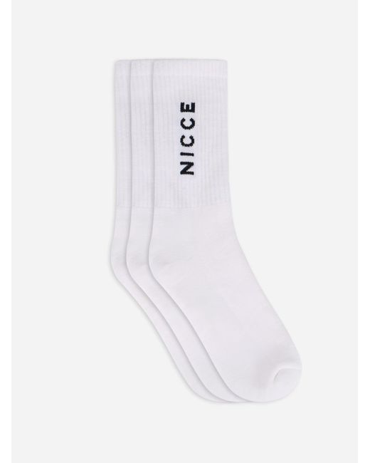 Nicce London White Menlo 3 Pack Crew Socks for men