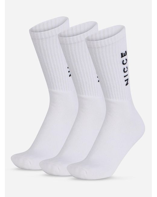 Nicce London White Menlo 3 Pack Crew Socks for men