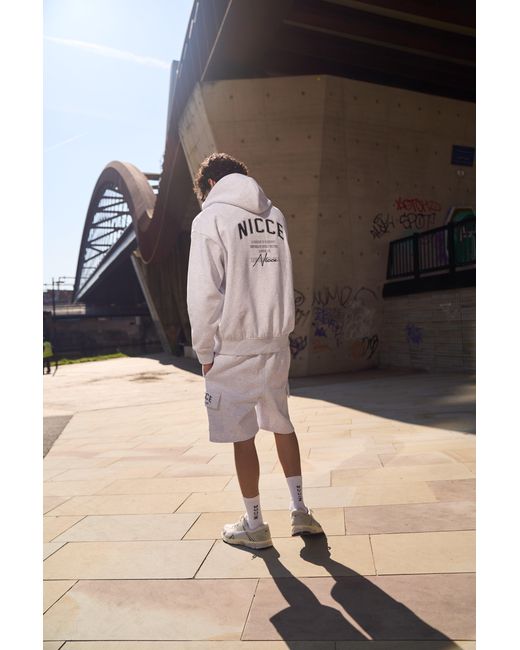 Nicce London White Elevate Zip Thru Hoodie & Shorts Set for men
