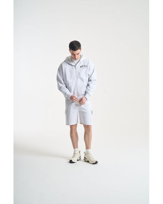 Nicce London White Elevate Zip Thru Hoodie & Shorts Set for men