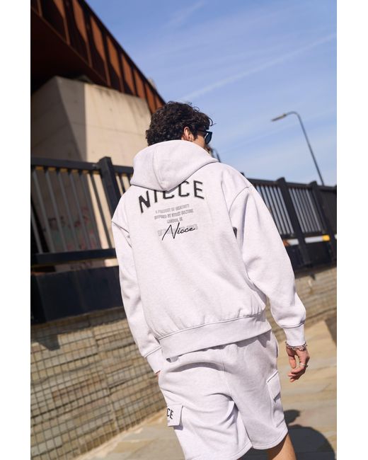 Nicce London White Elevate Zip Thru Hoodie & Shorts Set for men