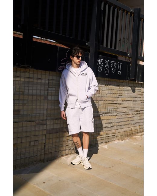 Nicce London White Elevate Zip Thru Hoodie & Shorts Set for men