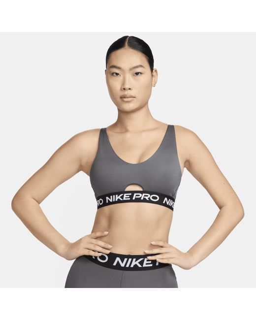 Nike Gray Pro Indy Plunge Medium-support Padded Sports Bra