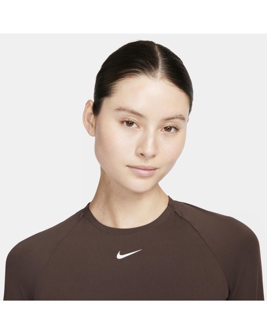 Nike Brown Pro Dri-fit Cropped Long-sleeve Top 50% Recycled Polyester
