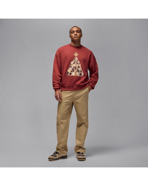 Nike Red Brooklyn Fleece Crew-Neck Sweatshirt for men