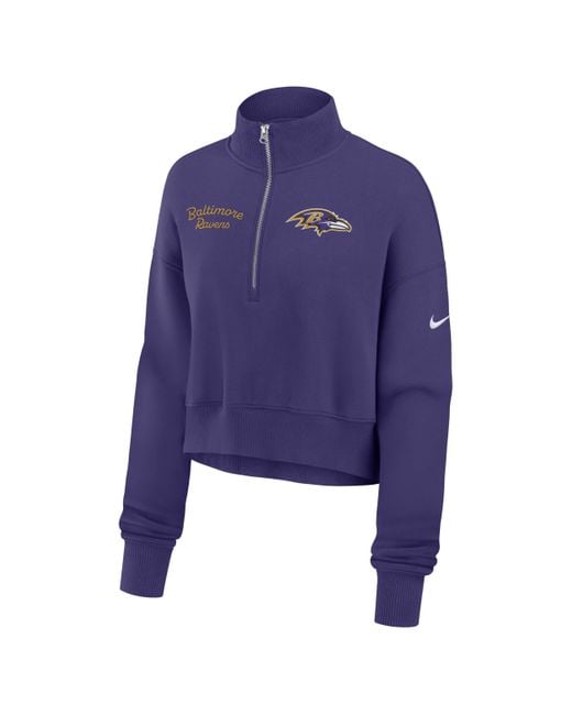 Nike Women's Blue Baltimore Ravens Phoenix Nfl Cropped 1/4-Zip Crew