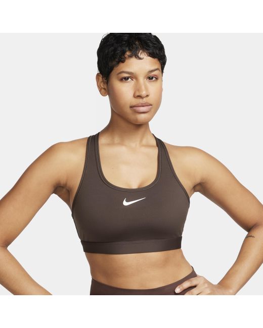 Nike Gray Swoosh Medium-support Padded Sports Bra 50% Recycled Polyester