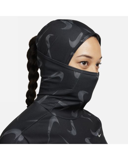 Nike Black Swoosh Hooded Printed Running Jacket Polyester