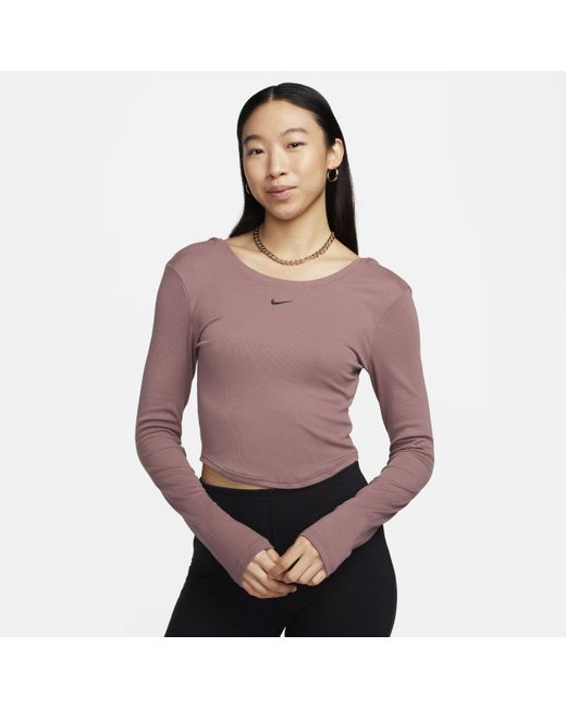 Nike Purple Sportswear Chill Knit Tight Scoop-back Long-sleeve Mini-rib Top